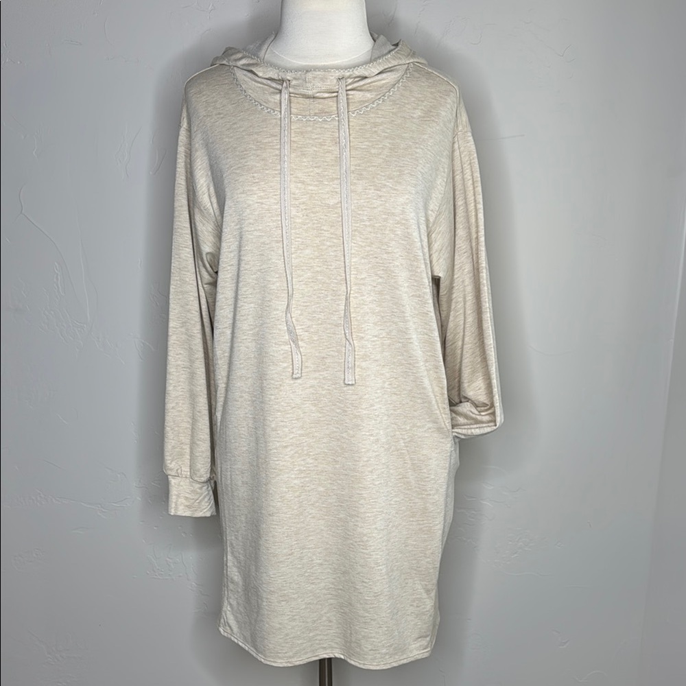 Cozy Cream Hoodie Dress Long Sleeve Medium
